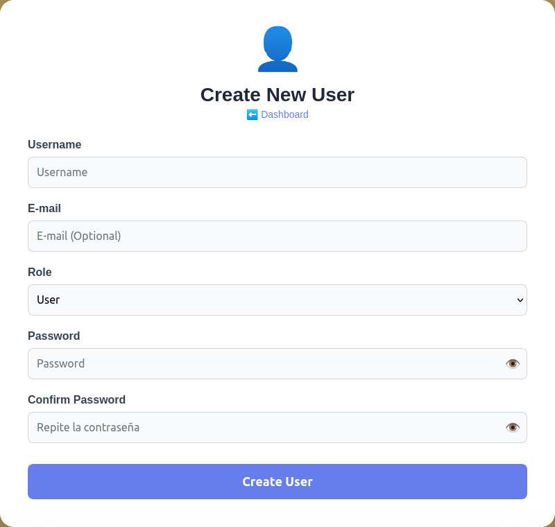 Form to create a new user with assigned role